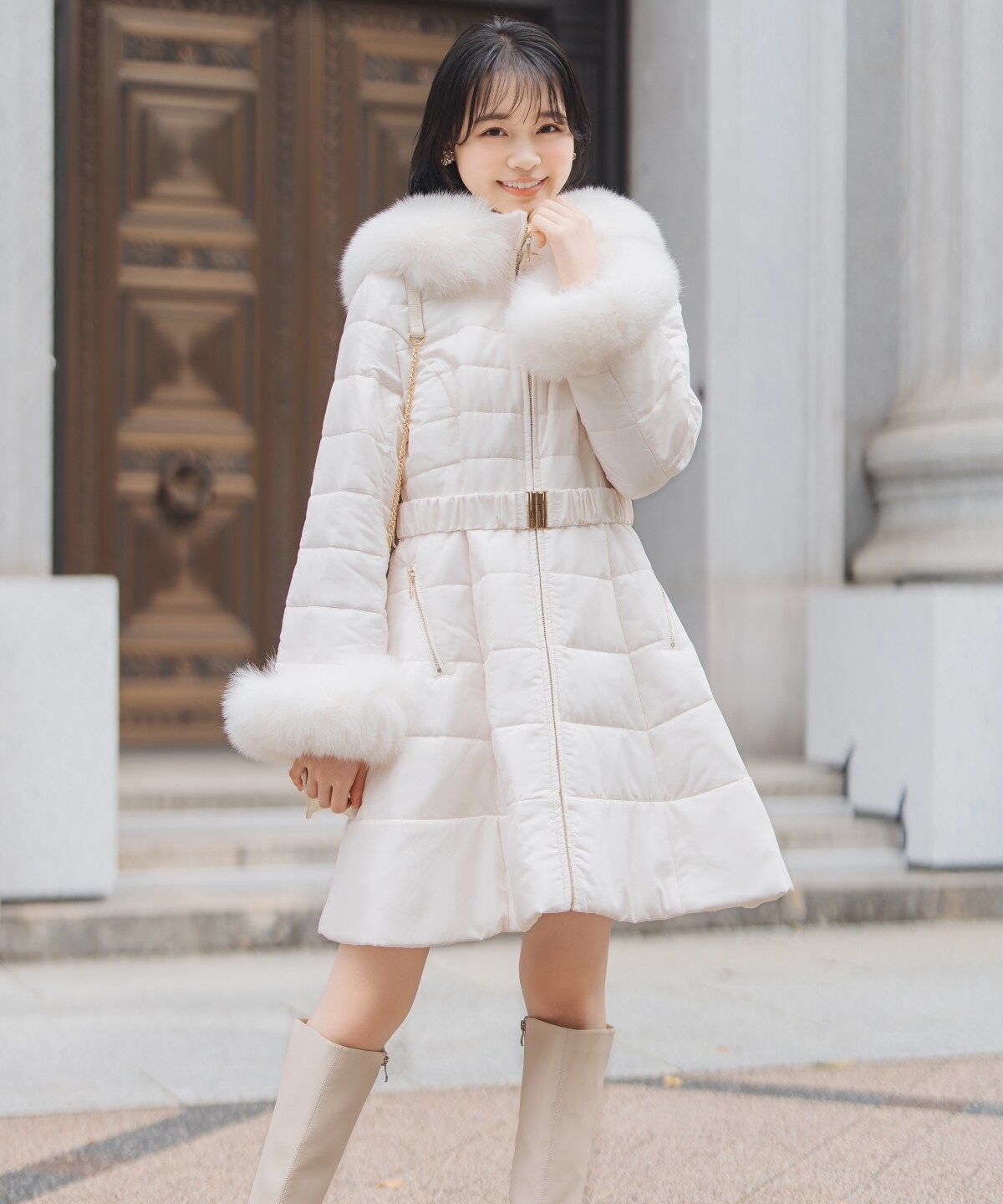 フォックスファーキルティングフレアコート