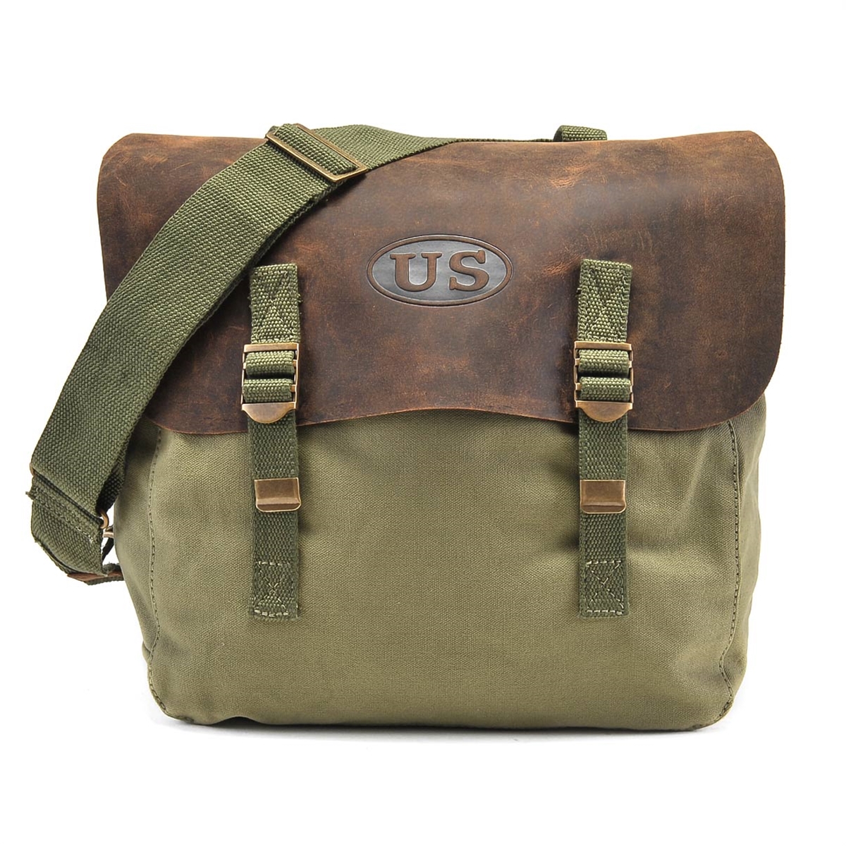 By The Sword - U.S. 1936 Musette Bag with Leather Flap - WWII - Dk