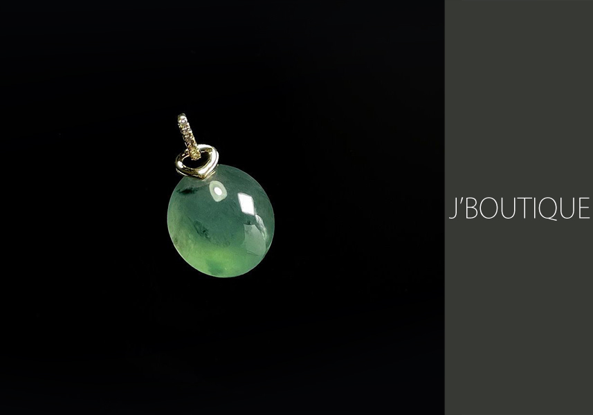 ミャンマー産天然無処理翡翠 ハート ジュエリー ペンダント 墨翠 K14