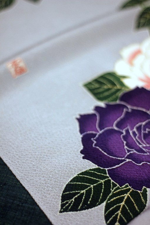 手描き友禅/九寸名古屋帯 久呂田明功作 薔薇