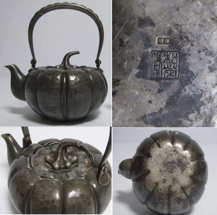 松栄堂 純銀製 南瓜形 鎚目 銀瓶 | 骨董品買取・和楽器買取 五宝堂