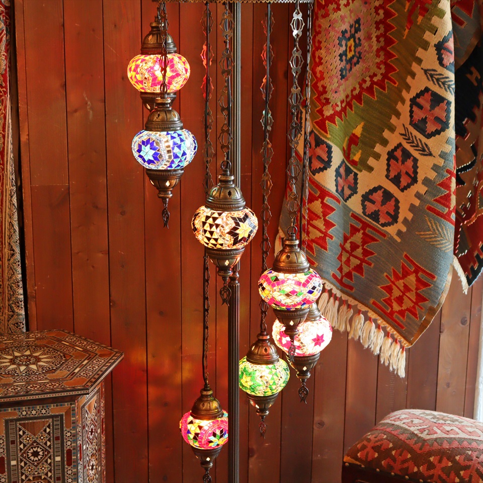 トルコランプ モザイクシャンデリアスタンドランプ 7灯 全高166cm