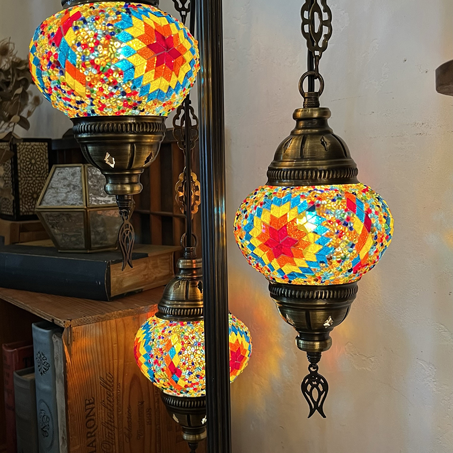 モザイクシャンデリアスタンドランプ 3灯 全高94cm カラフル E17/15W