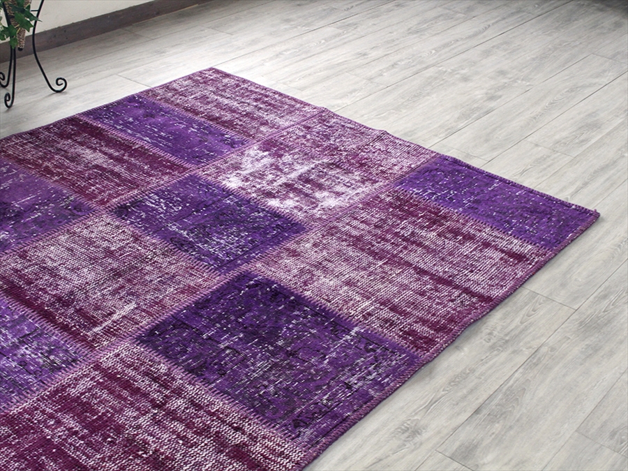 リサイクル・パッチワークラグ181×150cm パープル/セッジャーデサイズ