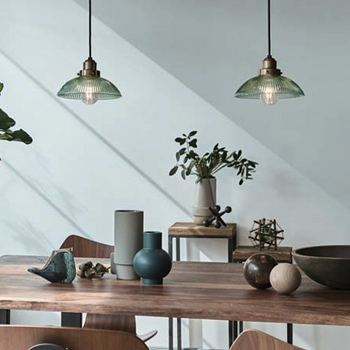 ペンダントライト リブ入ガラス グリーン | 40W・引掛シーリング式