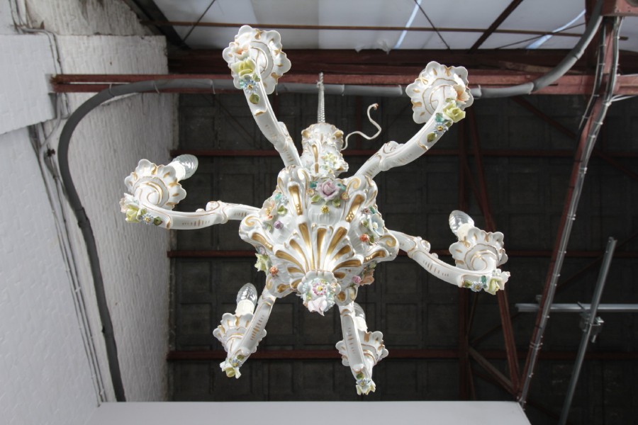 アンティーク照明フランス陶器製シャンデリア6灯