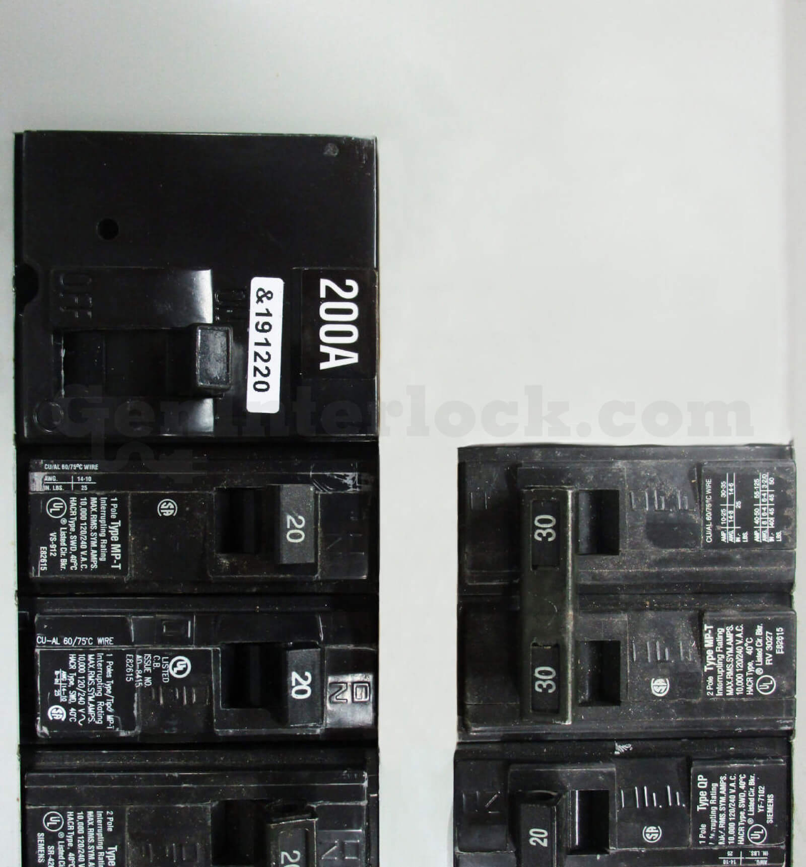 Generator Interlock Kit Left Siemens Left column Main 150-200 Amp