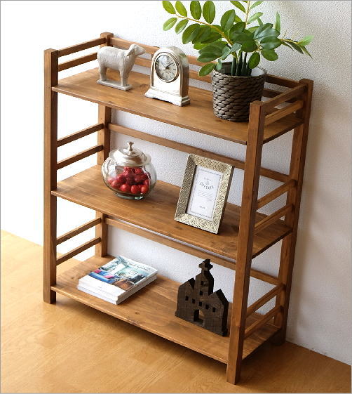 ウッドラック 飾り棚 木製 本棚 オープンラック 天然木 ナチュラル