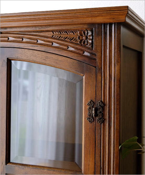 食器棚 カップボード キャビネット ガラス扉付き 木製 アンティーク