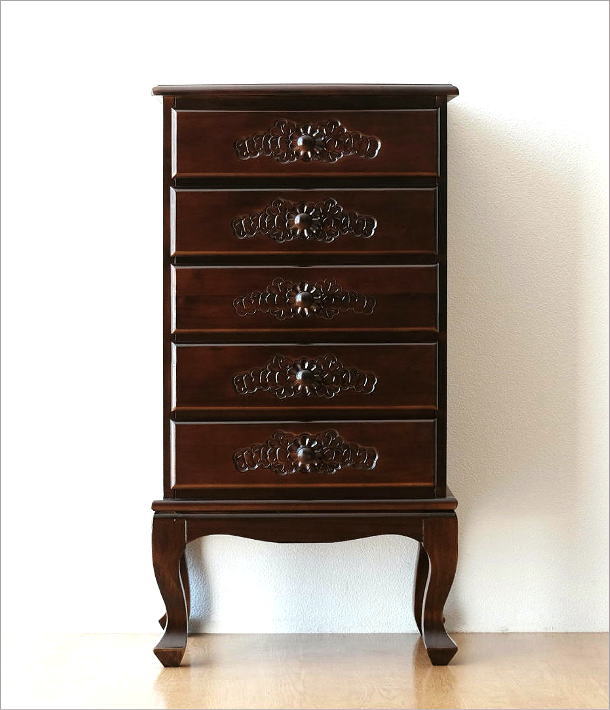 チェスト アンティーク 家具 木製 5段 完成品 棚 タンス 引き出し