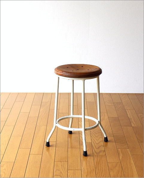 ハイスツール 木製 アイアン 椅子 カウンターチェア レトロ 高さ50cm