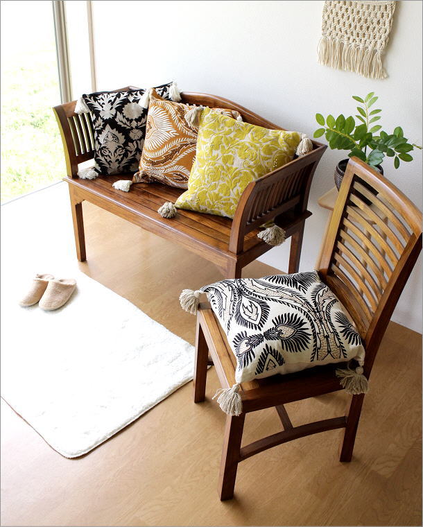 クッションカバー 45×45cm おしゃれ 刺繍 綿100% タッセル ファスナー