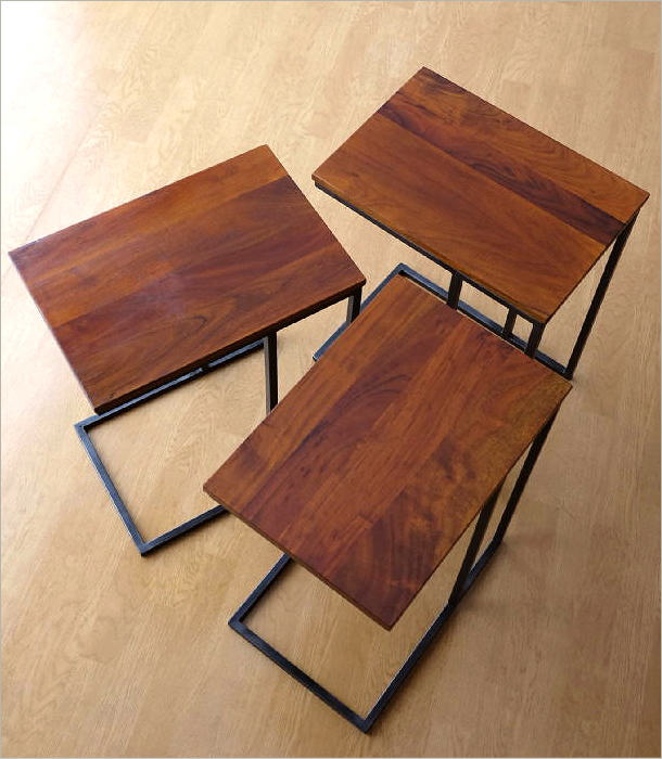 サイドテーブル 木製 アイアン コの字型 ソファーサイドテーブル