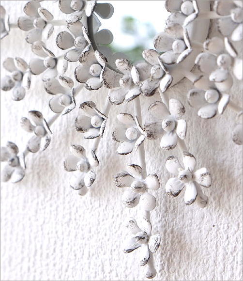 壁飾り アイアン 壁掛け おしゃれ アートパネル ミラー付き 花