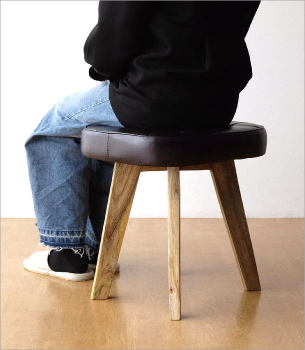 スツール 木製 クッション おしゃれ 四角 椅子 レザー 本革 天然木