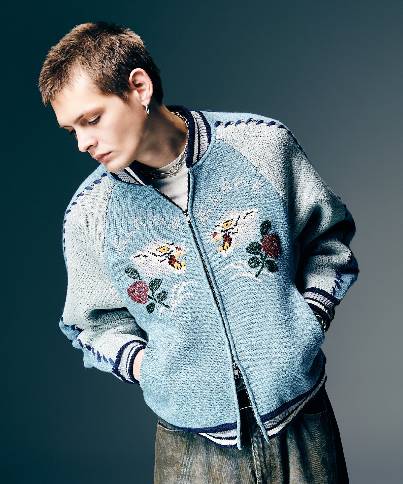 GB0126/JKT05 : White Tiger Knit Ska Jumper / ホワイトタイガー