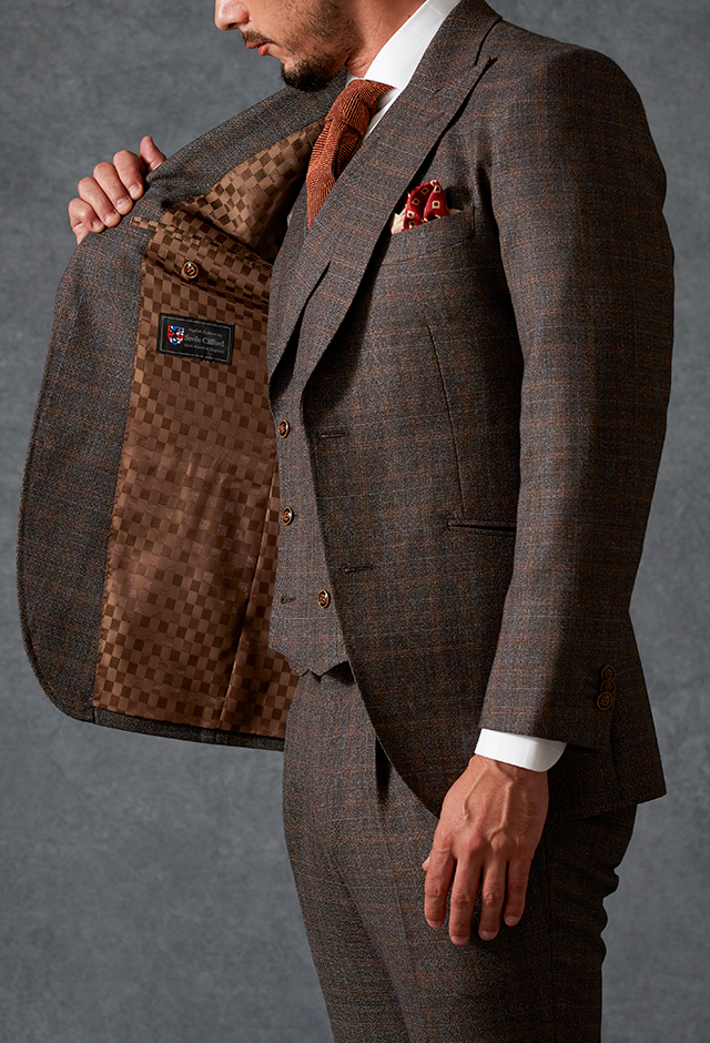 ブラウンスーツ・チェックのコーディネート（Savile Clifford