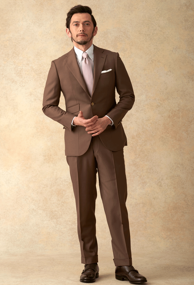ブラウンスーツ・無地のコーディネート（Cloth Ermenegildo Zegna