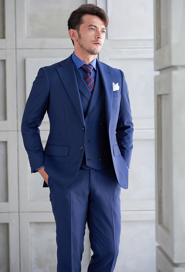 ネイビースーツ・無地のコーディネート（Loro Piana）｜306743-65-13