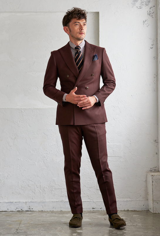 ブルーグレースーツ・ヘリンボーンのコーディネート（Savile Clifford