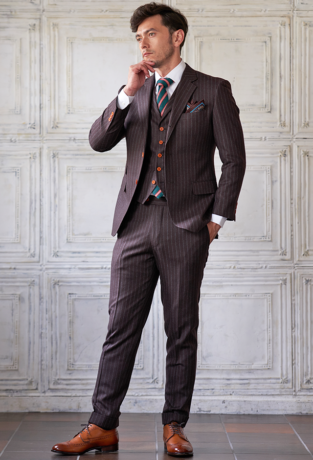 ブラウンスーツ・ストライプのコーディネート（TAYLOR）｜581-66774