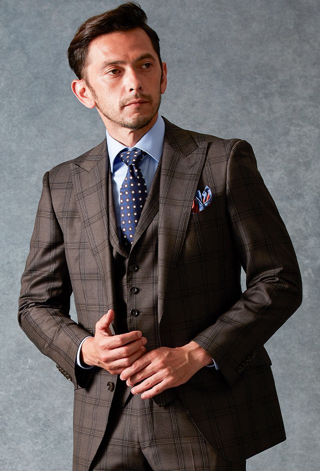 ブラウンスーツ・チェックのコーディネート（CANONICO）｜86-3249-2
