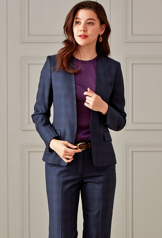 ネイビースーツ・チェックのコーディネート（Loro Piana）｜305867-18P