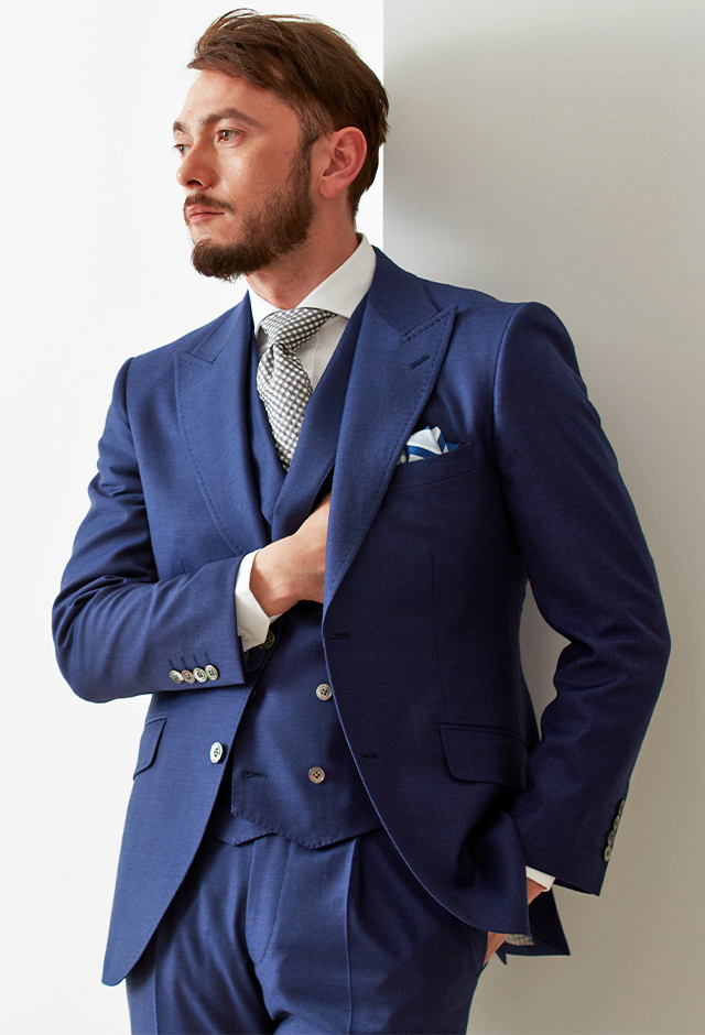 ブルースーツ・無地のコーディネート（Loro Piana）｜325829-1-225