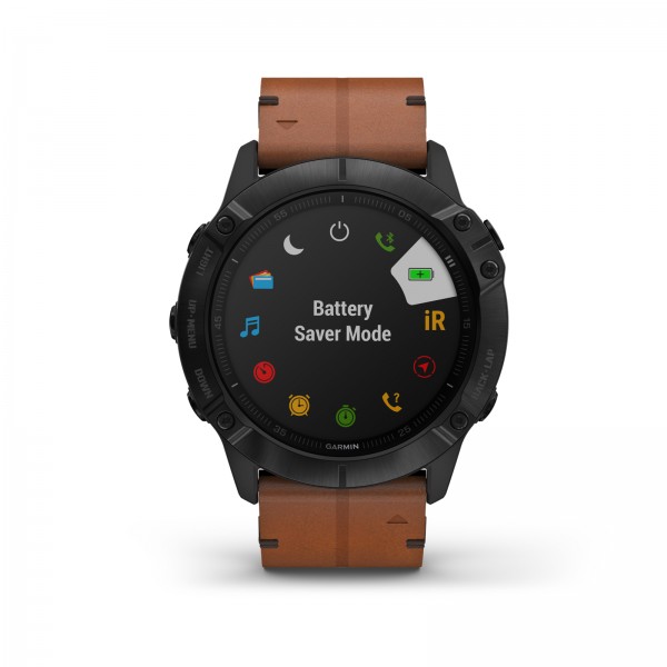 Garmin fenix 6X Sapphire Black DLC with Chestnut Leather Band
