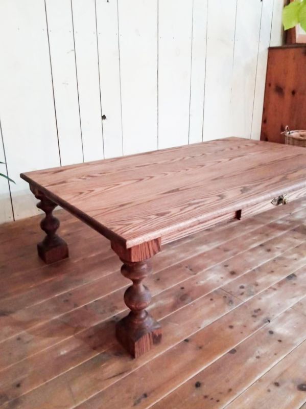 オークアンティーク家具ローテーブル（ろくろ足）W1300✕D800@大阪東京