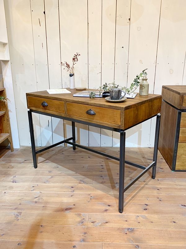 インダストリアルアイアンデスク・パイン古材風@大阪東京名古屋