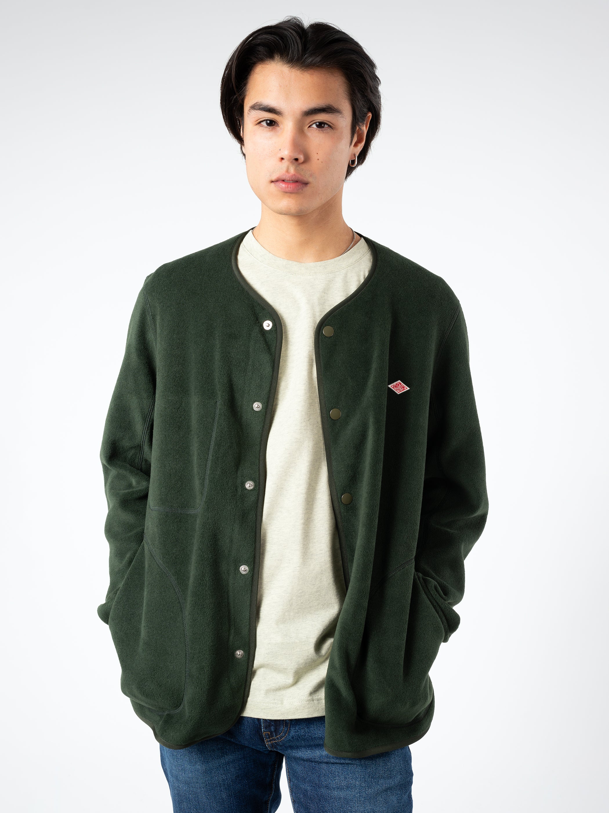 Danton - Collarless Fleece Jacket in Green – gravitypope