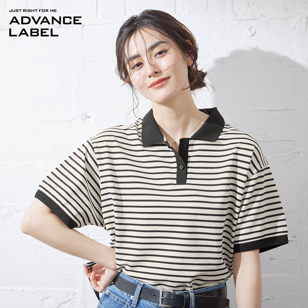 ボーダー柄ポロシャツ【SALE】 ALX625 :レディース トップス