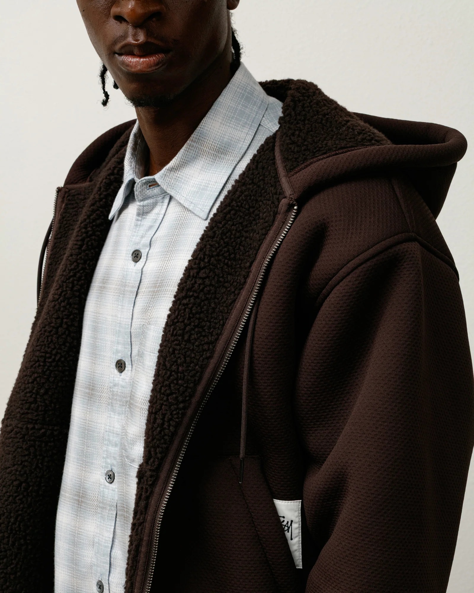 bonded sherpa lined hood man brown - STÜSSY - d — 2