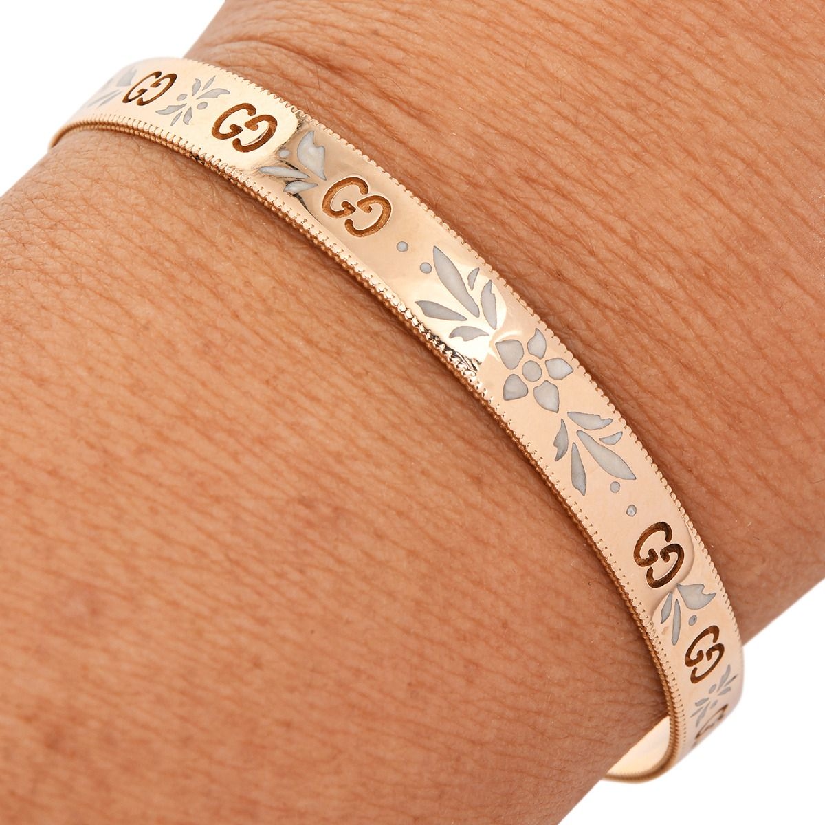 Gucci 18K Rose Gold Enamel Icon Blossom Bracelet – Designer Jewelry