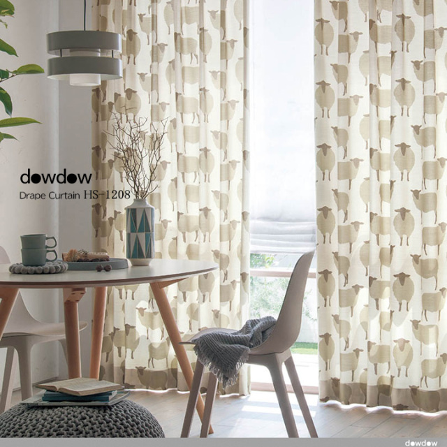 北欧モダン】牧歌的な羊(ひつじ)柄のドレープカーテン＆シェード【HS