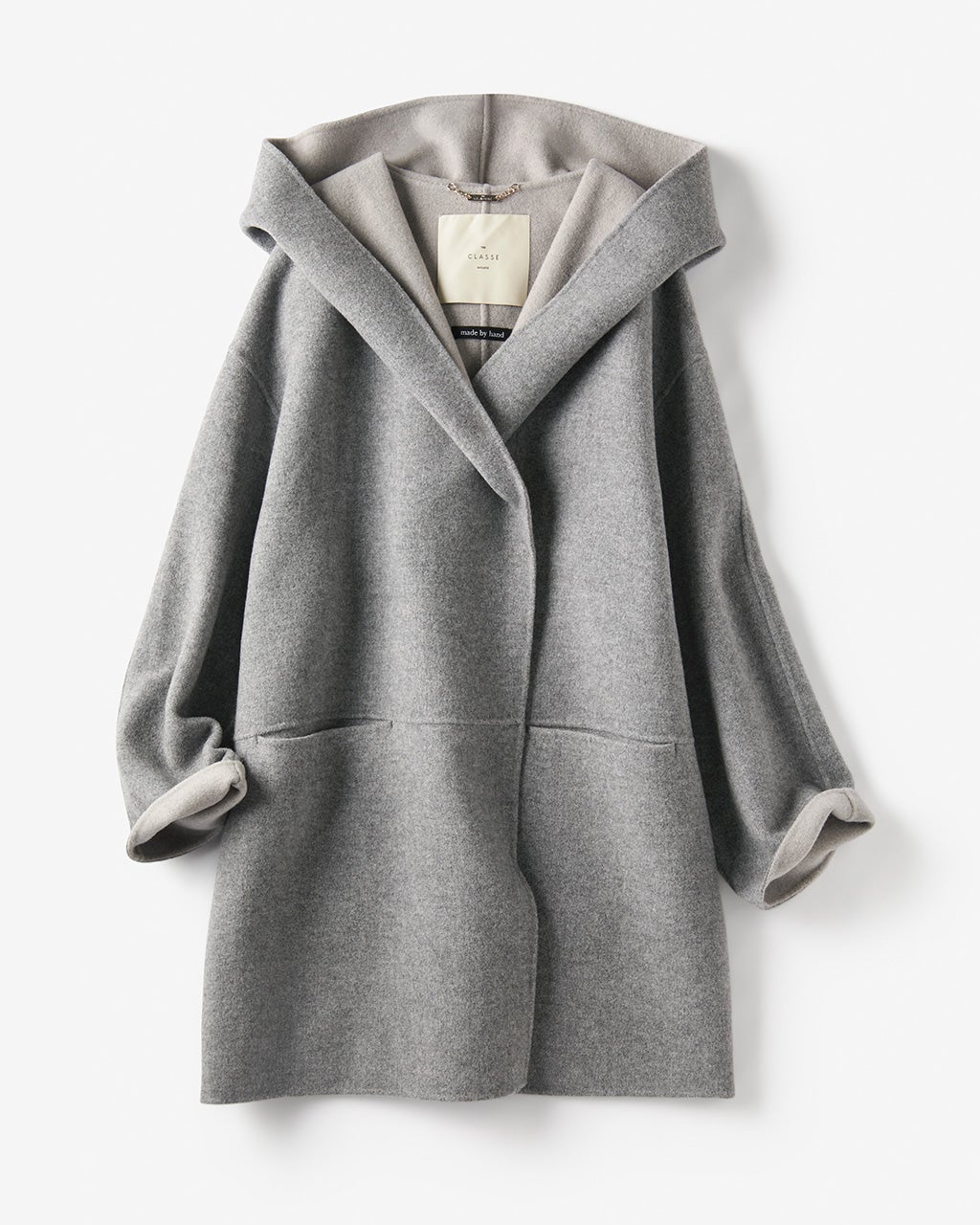 カシミヤ混ウールリバーコート／フーディ/DoCLASSE