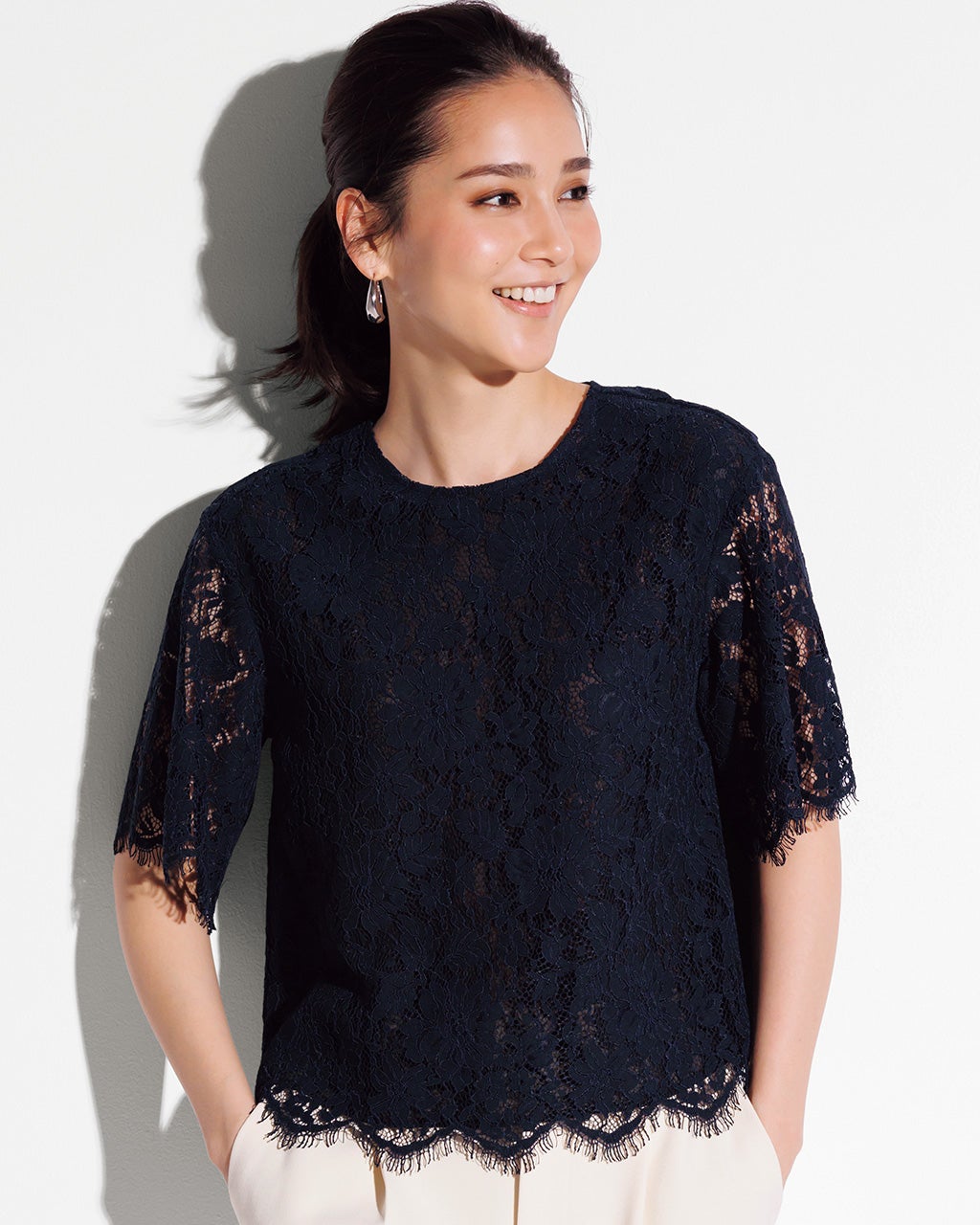 ラッセルレース・半袖ブラウス/DoCLASSE