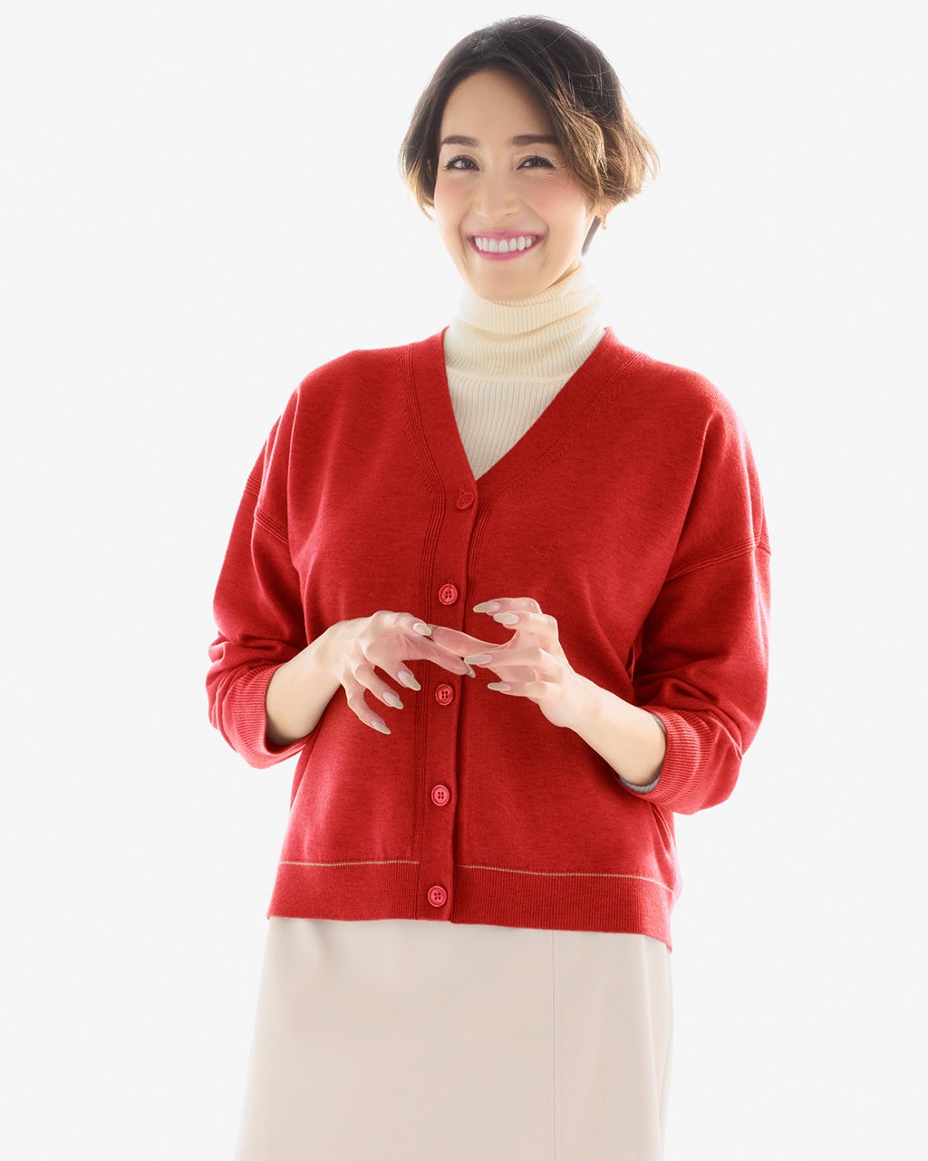 天竺編み・針抜きデザインカーディガン/DoCLASSE