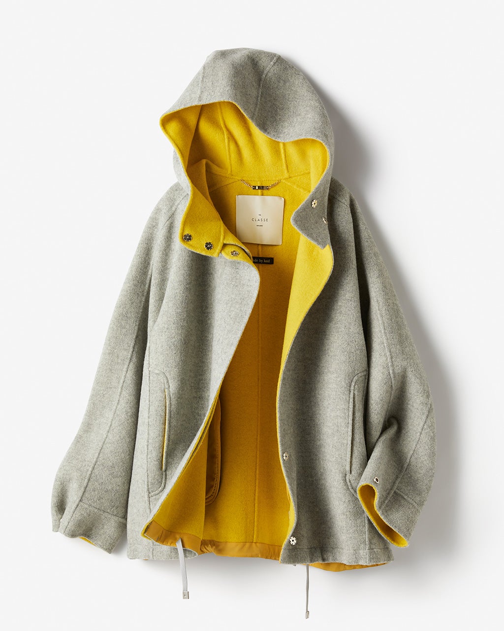 カシミヤ混ウールリバー・配色フードジャケット/DoCLASSE