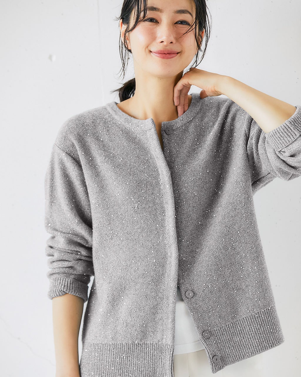 ウール混・スパンコールラメカーディガン/DoCLASSE