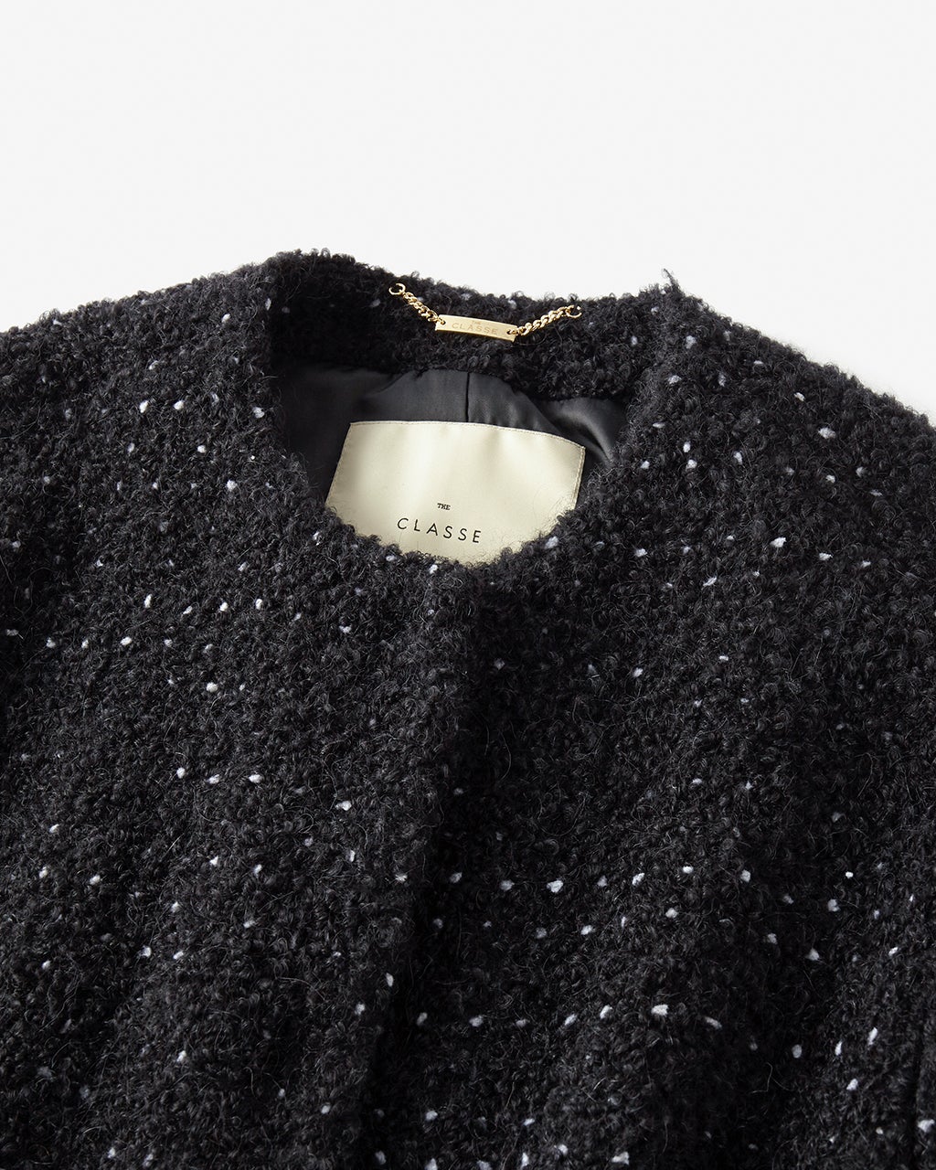 ミックスツイード・ノーカラーコート/DoCLASSE