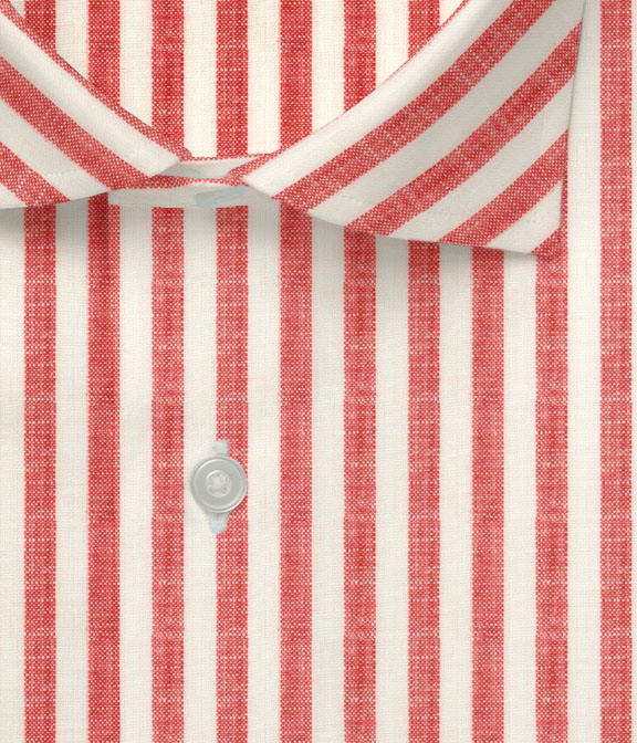 Herdmans Linen】レッド リネン ストライプ ドレスシャツ（Easy Order