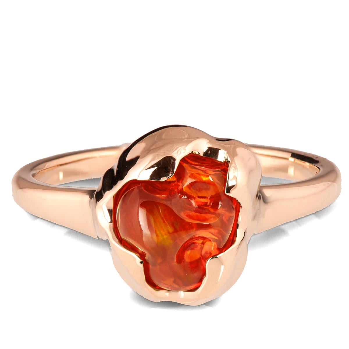 Raw Mexican Fire Opal and Diamonds Engagement Ring Rose Gold