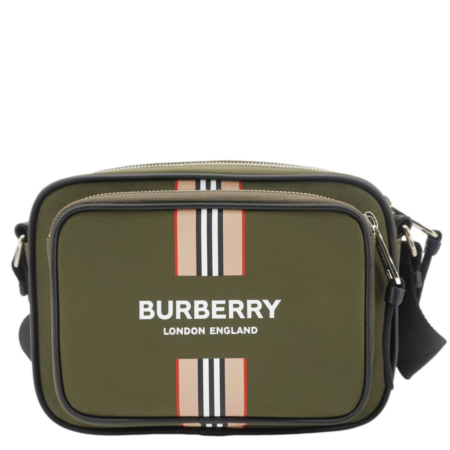 BURBERRY Top Striped Leather Crossbody Bag Green