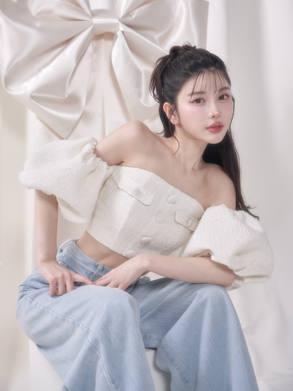 パフスリーブオフショルツイードトップス – Darich (ダーリッチ)