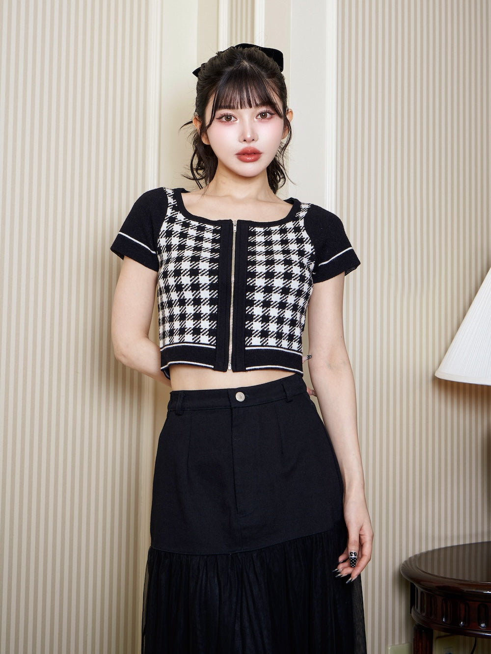 ギンガムチェックファスナーニットトップス – Darich (ダーリッチ)
