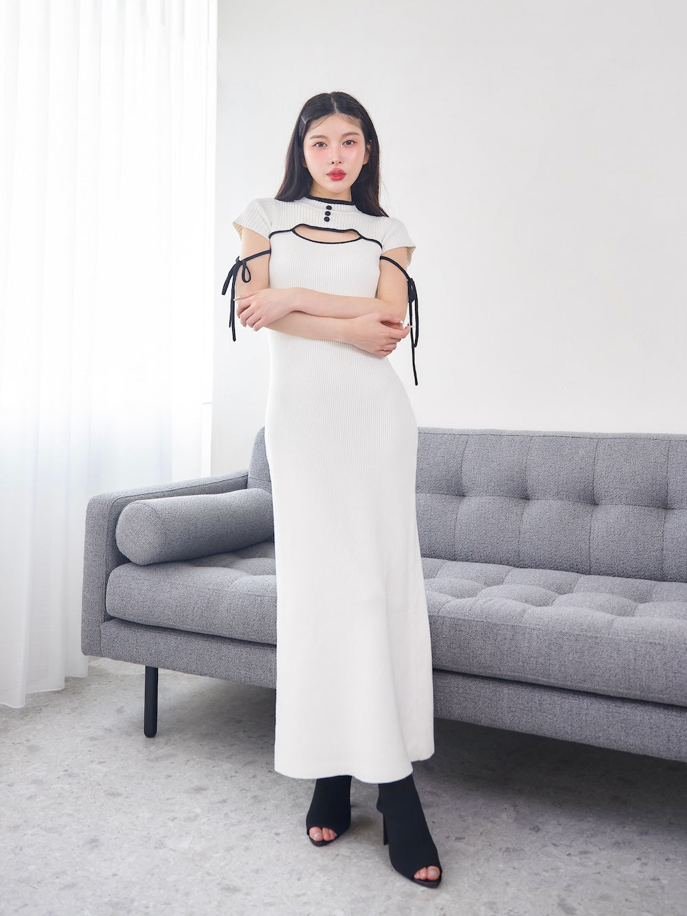 パイピングリボンデザインニットロングワンピース – Darich (ダーリッチ)
