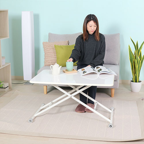 ガス昇降式テーブル PU 74709 不二貿易 木製テーブル ホワイト