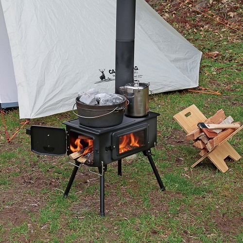 KAMADO 煙突 角型ストーブ ガラス窓付 UG-0075 CAPTAIN STAG 木炭